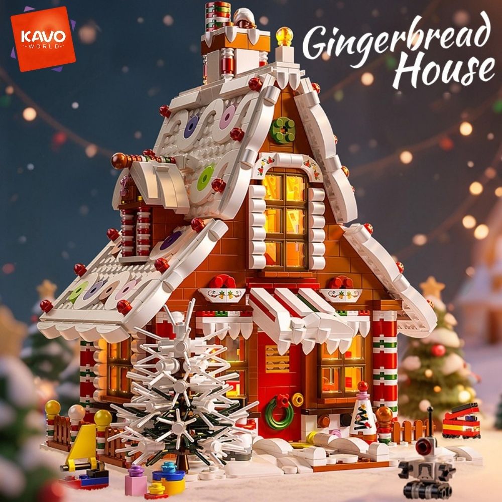 Home Fragrance Gingerbread - KAVOWORLD ชุดตัวต่อบ้านขนมปังขิงคริสต์มาส 1614 ชิ้น พร้อมไฟ LED