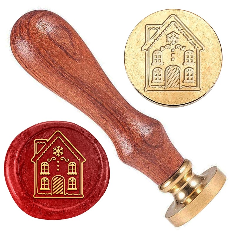 Home Fragrance Gingerbread - แสตมป์แว๊กซ์บ้าน1ชิ้นแสตมป์บ้านแว๊กซ์บ้านขนมปังขิงตราปั๊มหัวทองเหลืองแกะออกได้1ชิ้นพร้อมด้ามไม้สำหรับคริสต์มาส