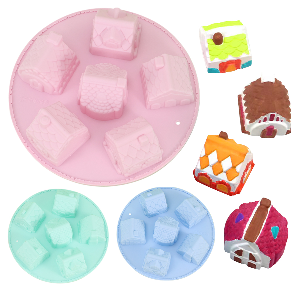 Home Fragrance Gingerbread - แม่พิมพ์ขนมปังขิงซิลิโคน6ช่องแม่พิมพ์เค้กตกแต่งหน้าเค้กแบบไม่ติดกระทะเค้กสีฟ้า3D ถาดอบเค้กคริสต์มาส