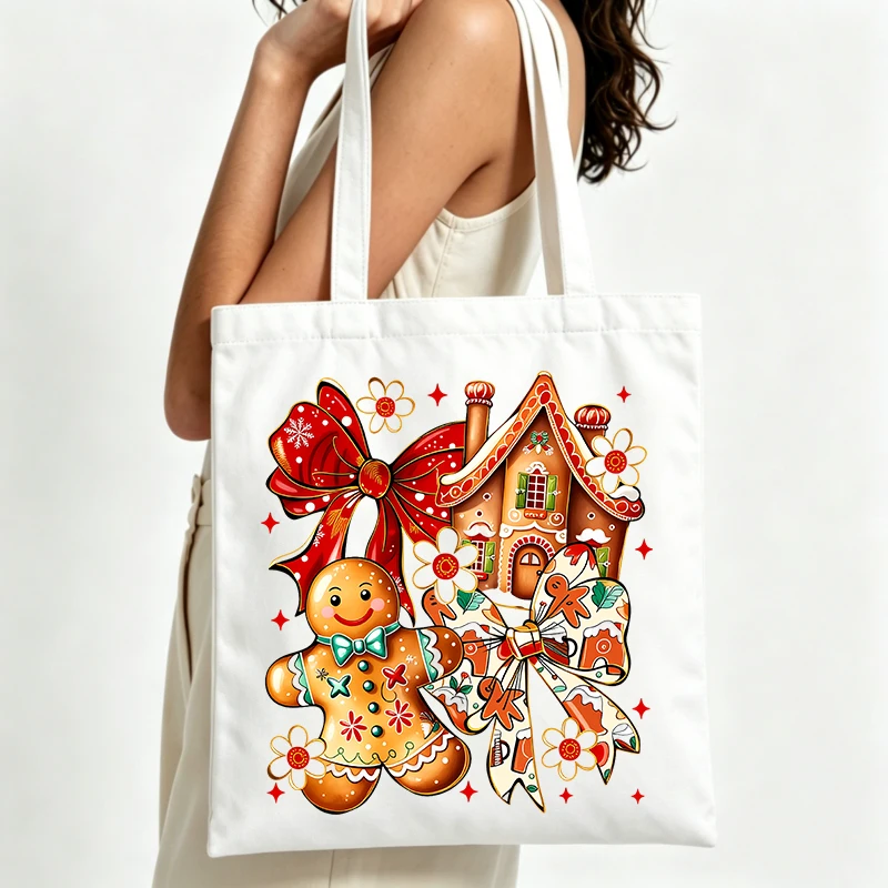 Home Fragrance Gingerbread - กระเป๋าผ้าแคนวาสลายกราฟิกบ้านขนมปังขิงและคน ดีไซน์น่ารัก เหมาะสำหรับการช้อปปิ้งช่วงวันหยุดและการออกไปเที่ยวในฤดูหนาวแบบสบายๆ
