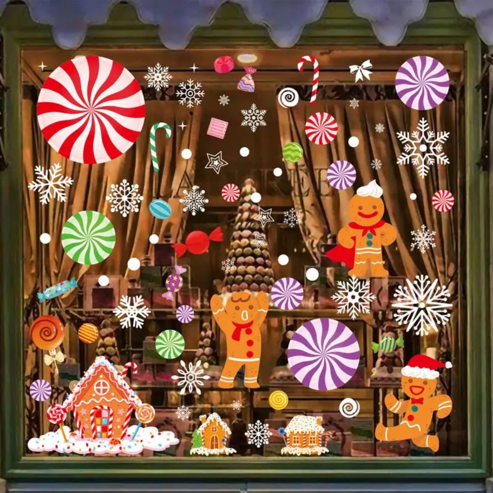 Home Fragrance Gingerbread - สติ๊กเกอร์ลูกกวาดรูปบ้านขนมปังขิง สติ๊กเกอร์ติดหน้าต่างรูปคนขนมปังขิง สติ๊กเกอร์คริสต์มาสติดหน้าต่าง ของตกแต่งห้องคริสต์มาส