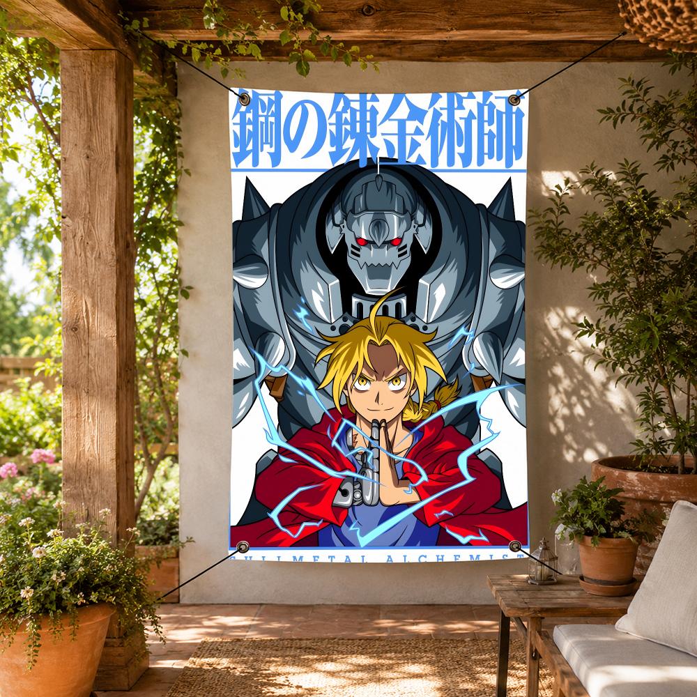 Home Garden Alchemist - ธงตกแต่งลายอนิเมะ F-Fullmetal Alchemist สำหรับตกแต่งผนังภายในและภายนอกบ้าน สวน สนาม