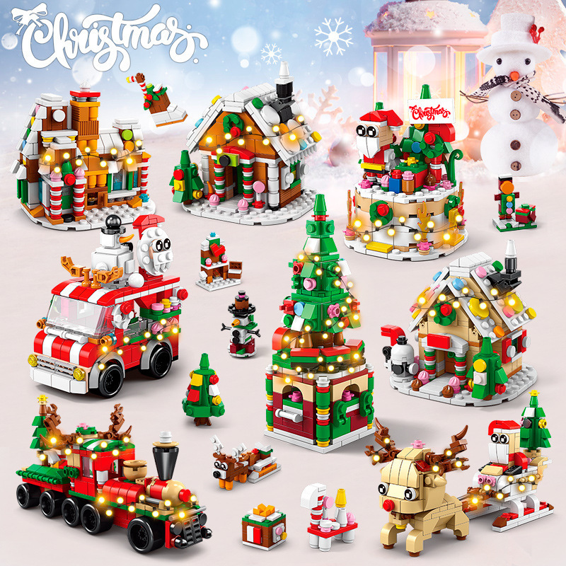 Home Fragrance Gingerbread - ชุดตัวต่อสร้างสรรค์ หมู่บ้านฤดูหนาว ซานตาคลอส บ้านขนมปังขิง รถไฟคริสต์มาส รถเลื่อนกวางเรนเดียร์