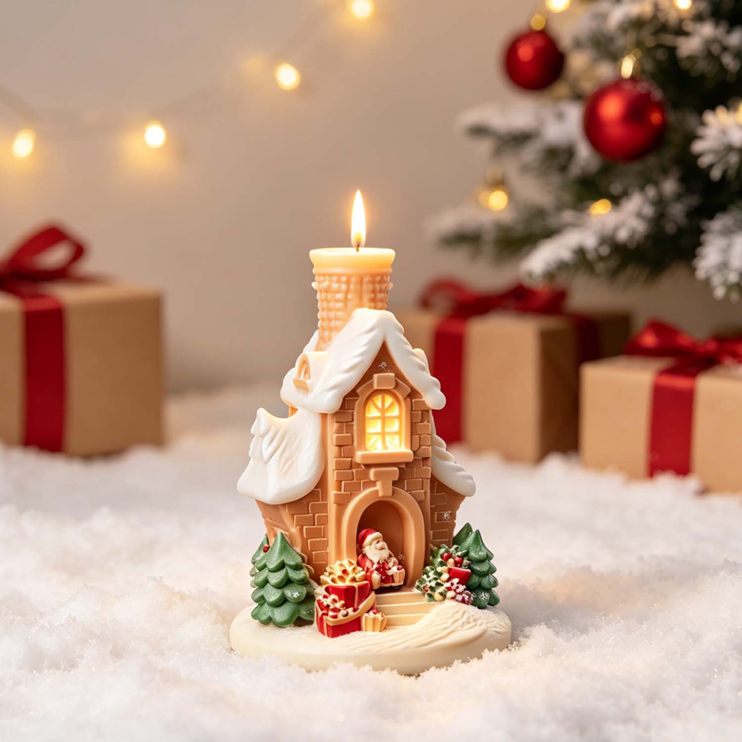 Home Fragrance Gingerbread - แม่พิมพ์ซิลิโคนรูปบ้านหิมะคริสต์มาส 3 มิติ ลายซานตาคลอส, แม่พิมพ์บ้านขนมปังขิงสำหรับเทียนหอม สบู่